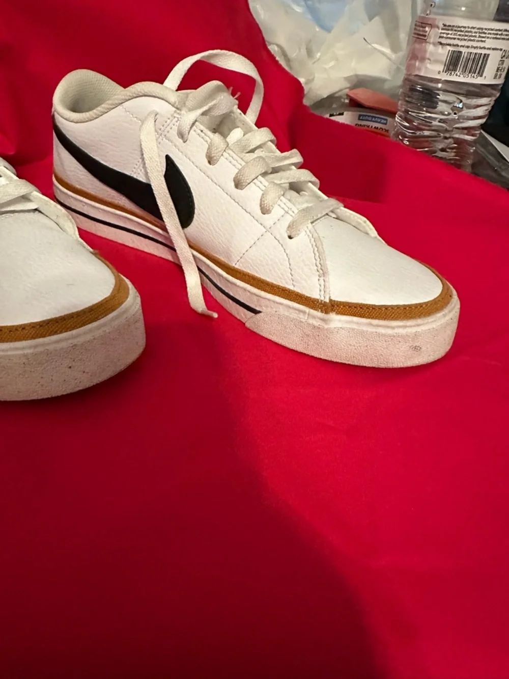 Nike White Sneakers with Navy Swoosh and Gold Accent - Picture 3 of 11